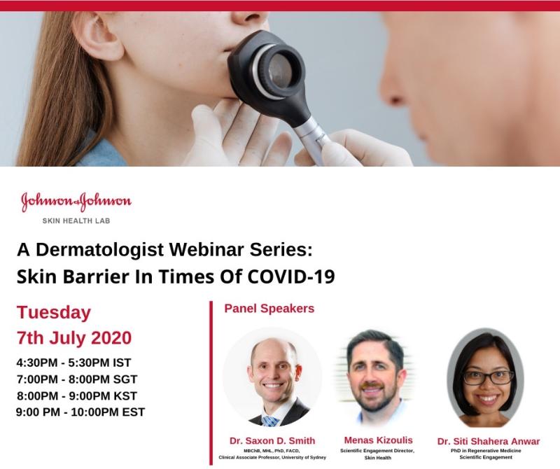 Panel poster for J&J dermatologist webinar on skin barrier during COVID-19